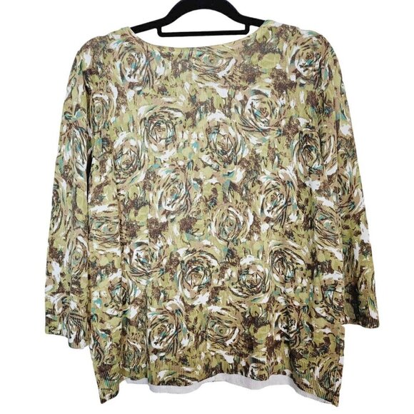 Christopher & Banks Sweater Cardigan XL Green Brown Wood Bead Embellished NEW - Picture 2 of 12